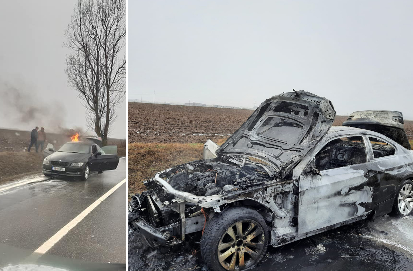 BMW distrus de un incendiu, pe Calea Șurii Mici
