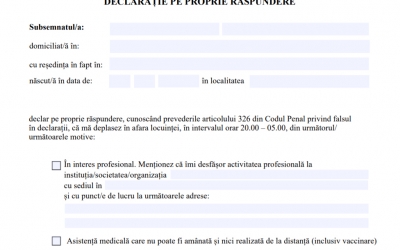 Descarcă noile modele de declarație pe proprie răspundere și adeverință de la angajator, valabile pentru noile restricții