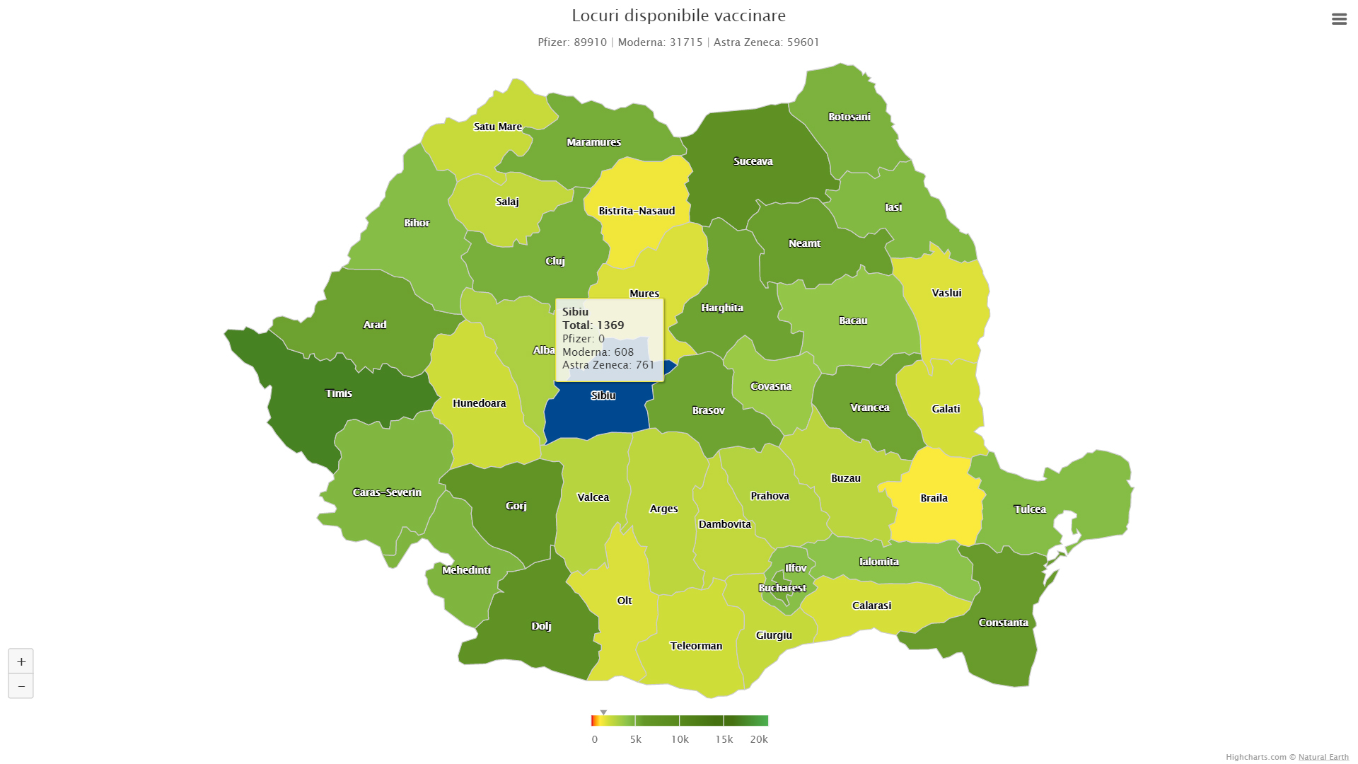 Sibiu: 608 de locuri libere la vaccinarea cu Moderna, 761, cu AstraZeneca