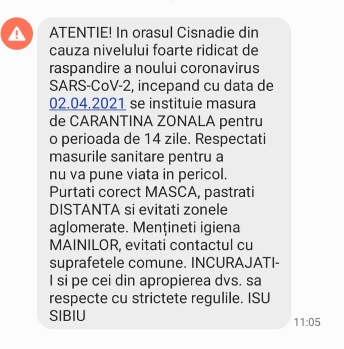 Mesaj ROALERT în Cisnădie: respectați măsurile sanitare