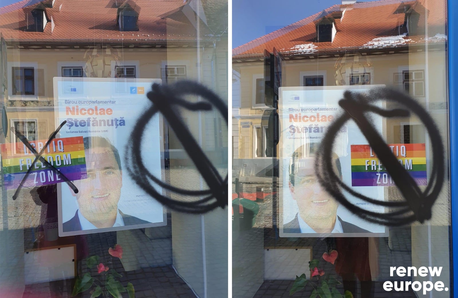 Cabinetul europarlamentarului Nicu Ștefănuță, vandalizat din cauza unui afiș LGBTIQ