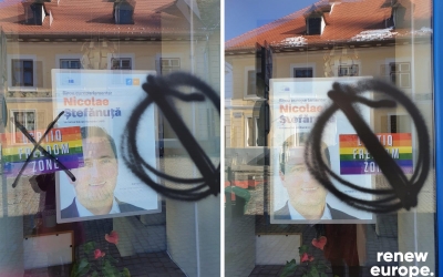 Cabinetul europarlamentarului Nicu Ștefănuță, vandalizat din cauza unui afiș LGBTIQ