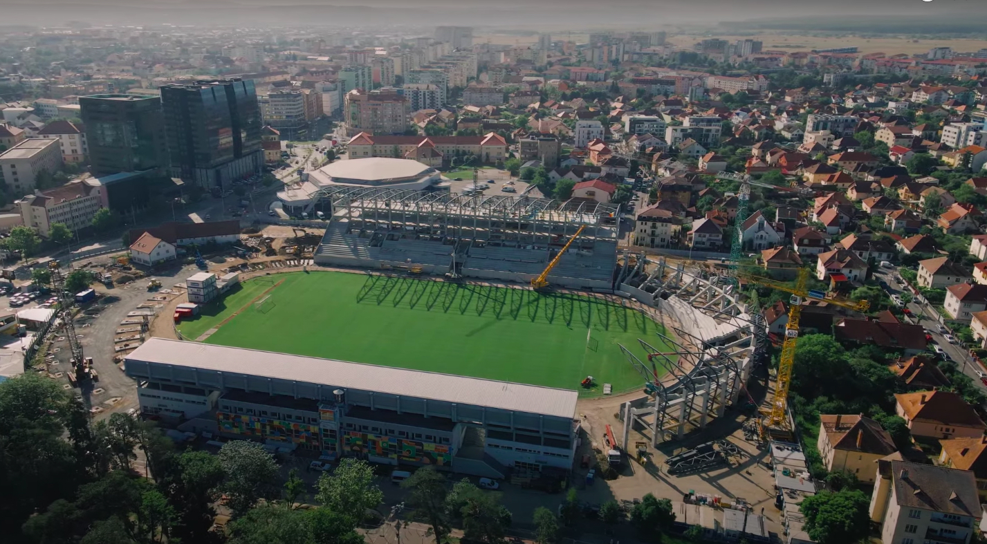 VIDEO - Imagini spectaculoase de pe șantierul noului stadion al Sibiului