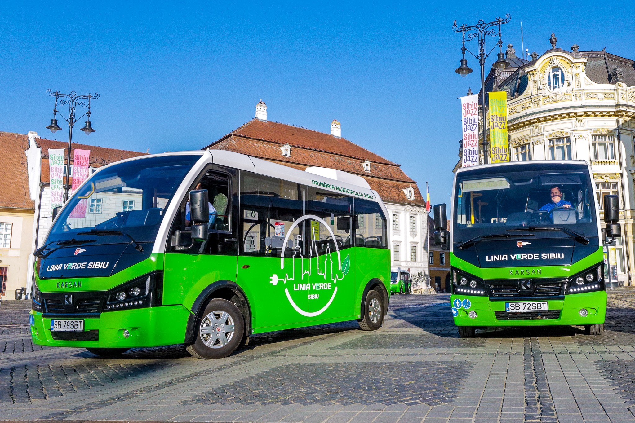 Transport public electric în centrul Sibiului. Linia Verde pornește pe traseu de luni, 16 august