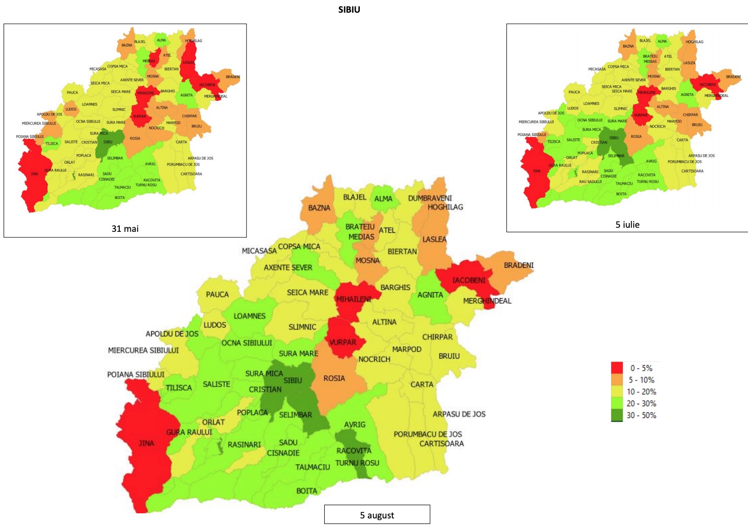 Jina, Iacobeni, Vurpăr și Mihăileni sunt localitățile din județ cu o rată a vaccinării de sub 5%