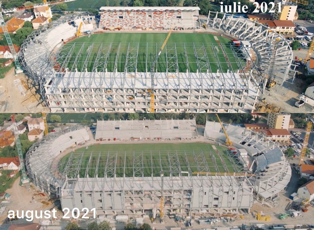 VIDEO -  Progres semnificativ pe șantierul stadionului din Sibiu, în august