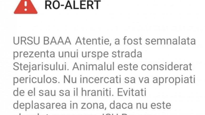 Mesaj RO-ALERT care începea cu URSUL BAAA  -  anchetă internă la ISU Brașov