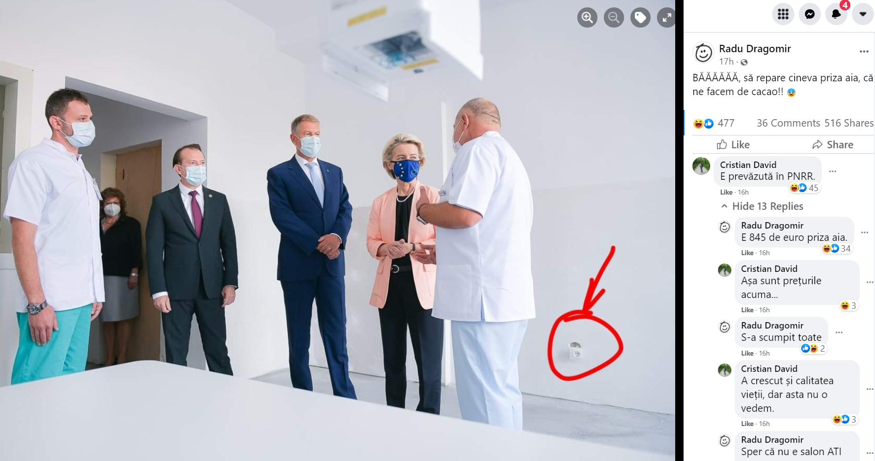 Val de ironii pe internet după fotografia cu priza desprinsă din perete la vizita președintei CE