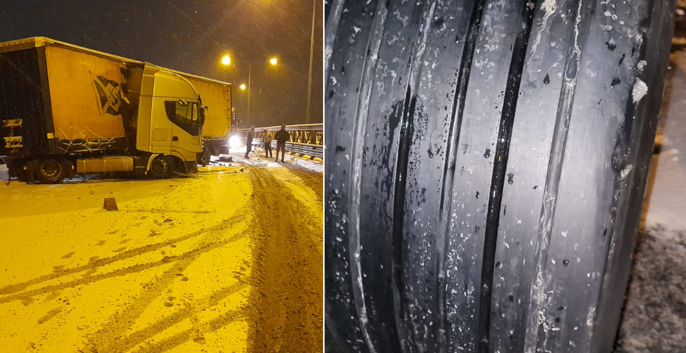 Un TIR cu cauciucurile „coapte” a derapat aseară pe autostrada A1
