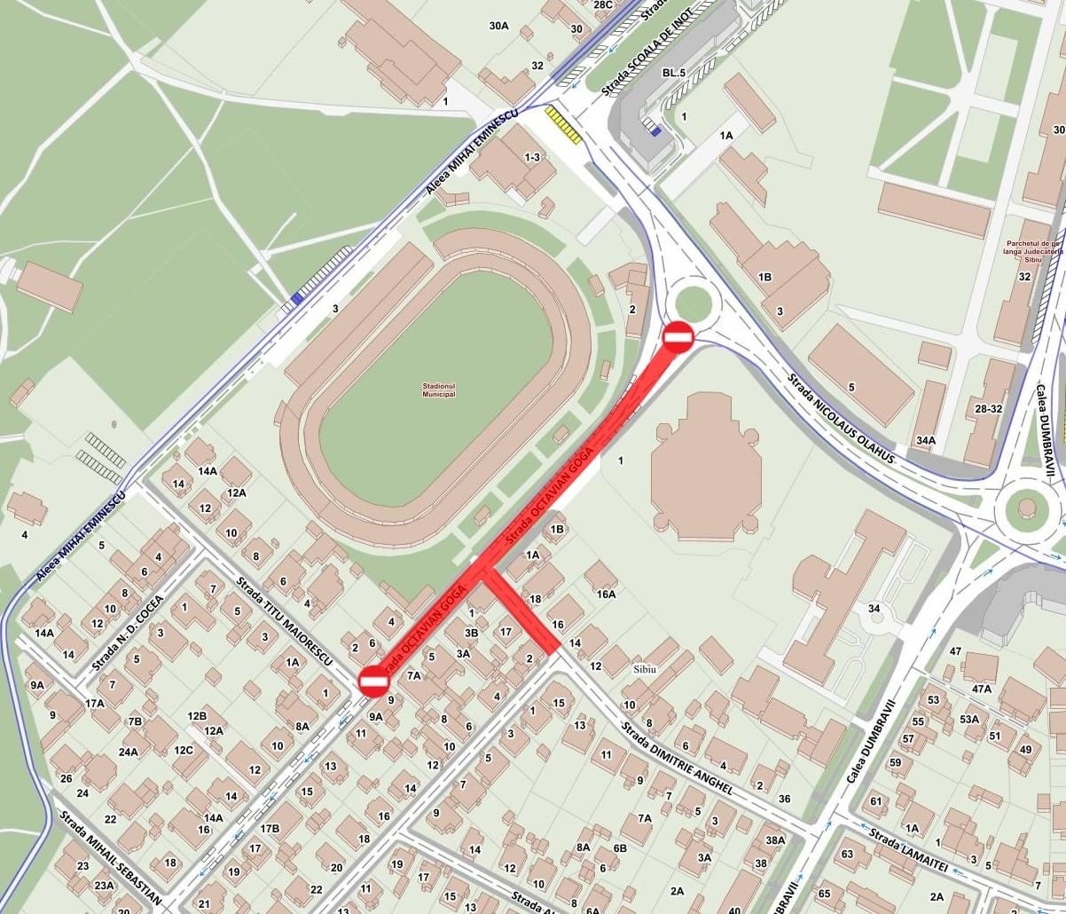 Strada Octavian Goga se închide parțial pentru branșarea stadionului la gaz