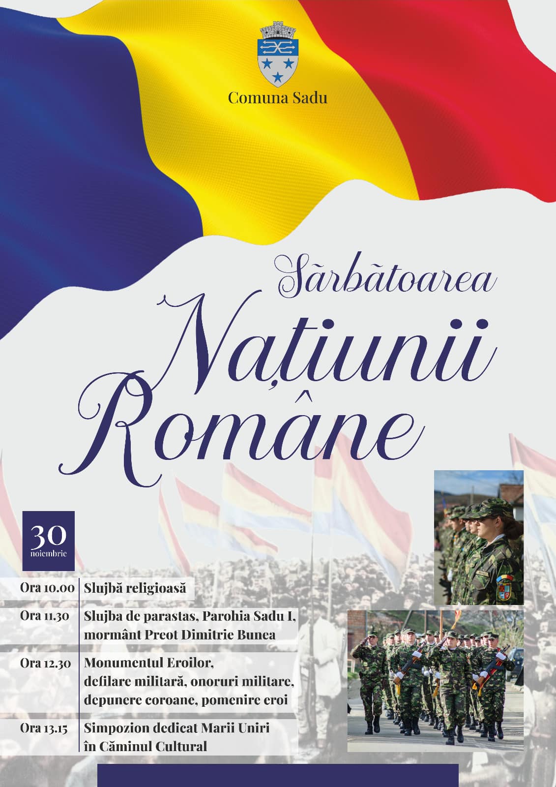 Sărbătoarea Națiunii Române, la Sadu. Programul evenimentelor