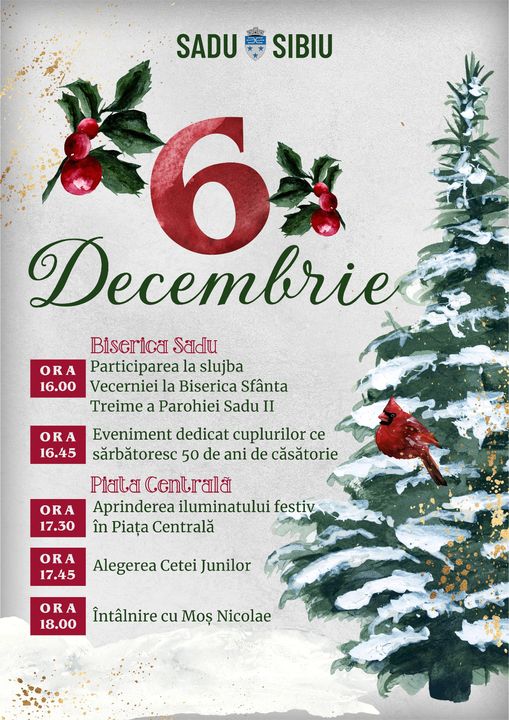 Primăria Sadu dă startul sărbătorilor de iarnă: se aprinde iluminatul festiv, vine Moș Nicolae și se alege Ceata Junilor