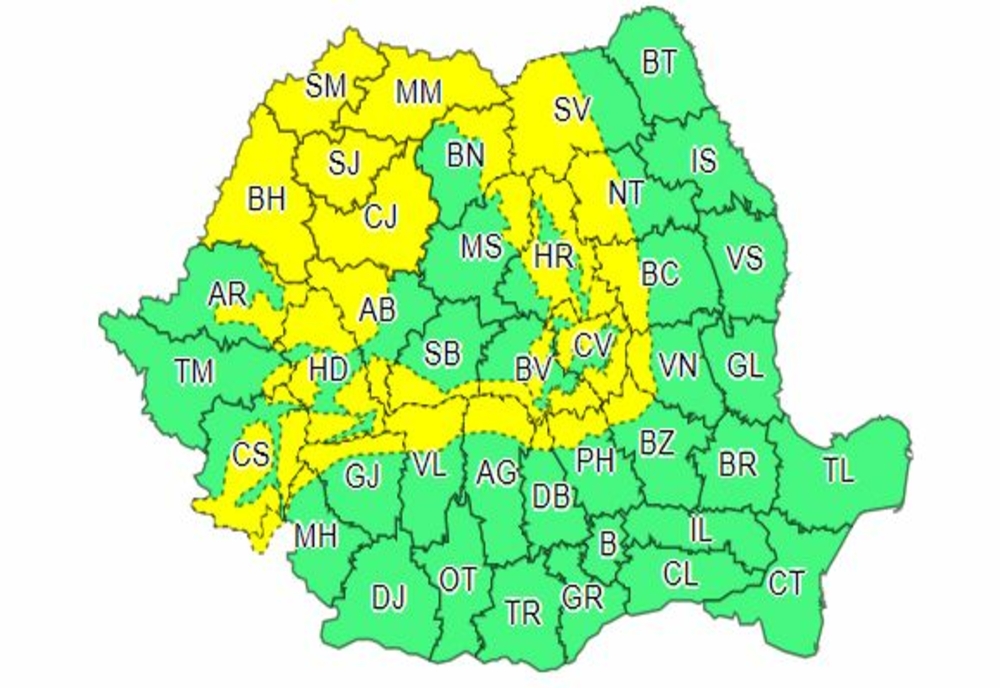 Cod galben în sudul județului Sibiu, până vineri seara