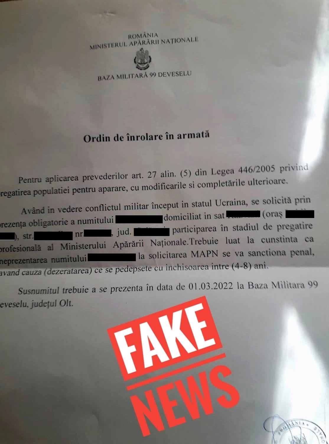 Încă un FAKE NEWS despre serviciul militar obligatoriu în România. MAN: Nu se fac recrutări