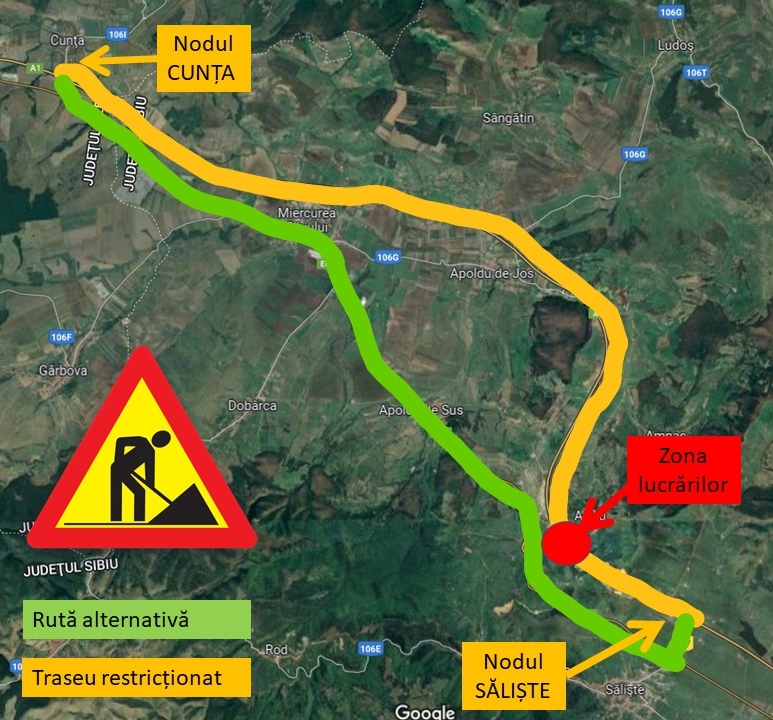 Se închide circulația pe A1 între Săliște și Cunța. Restricțiile, până în 20 mai