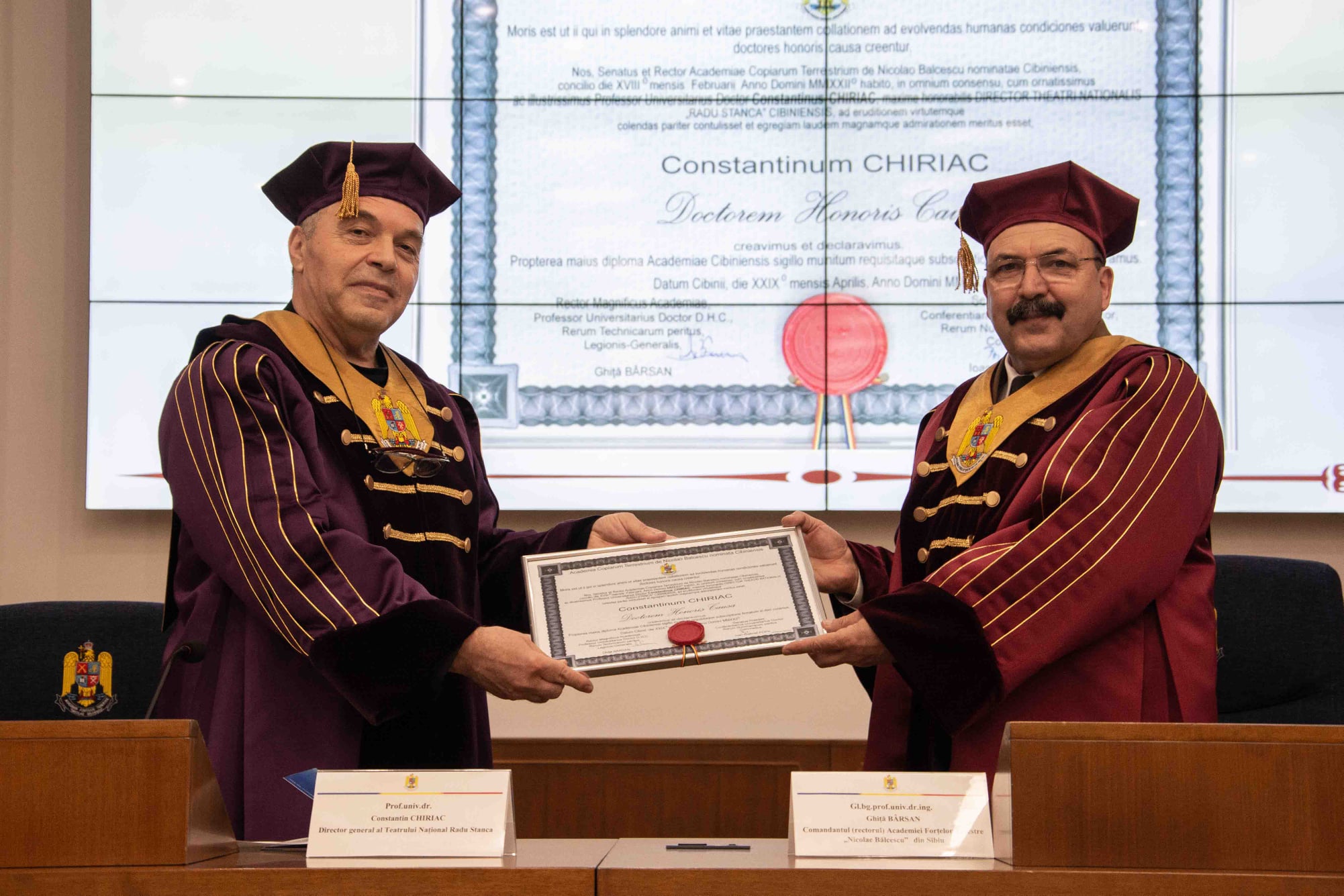 Constantin Chiriac a primit titlul de Doctor Honoris Causa al Academiei Forțelor Terestre din Sibiu