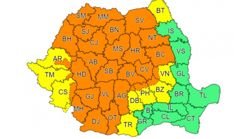 Cod portocaliu de vijelii și ploi torențiale în tot județul