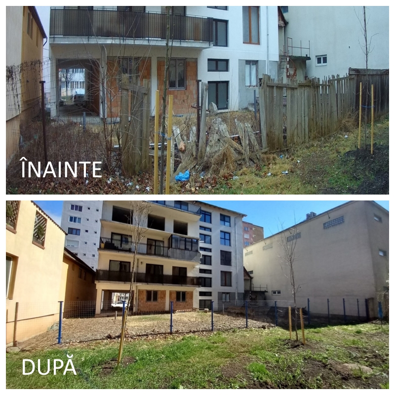 FOTO-Trei exemple din Sibiu de terenuri neîngrijite, înainte și după ce Poliția Locală a somat proprietarii să facă ordine