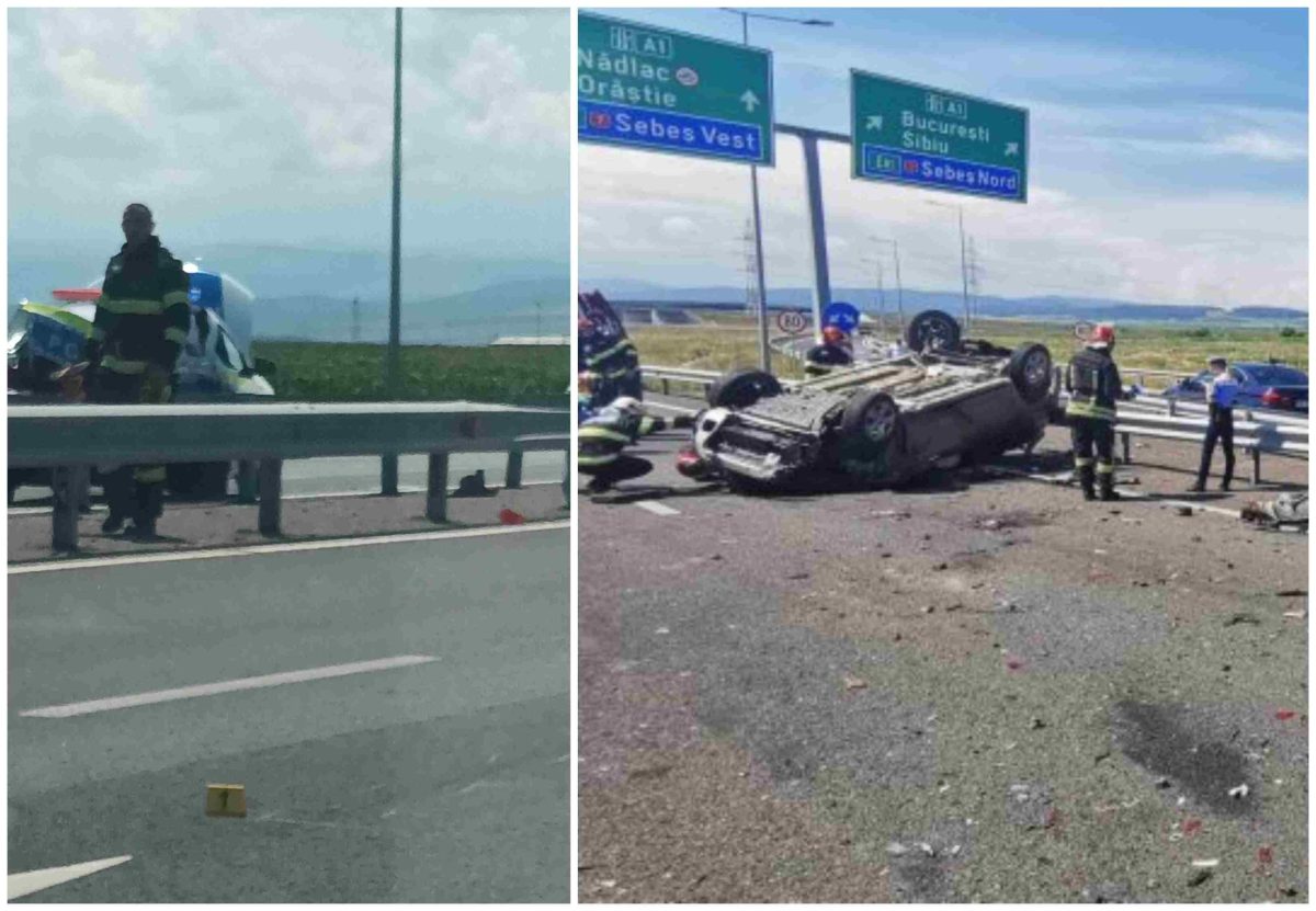 Mașină de poliție lovită de un TIR în timp ce poliţiştii efectuau cercetări la un accident pe A10