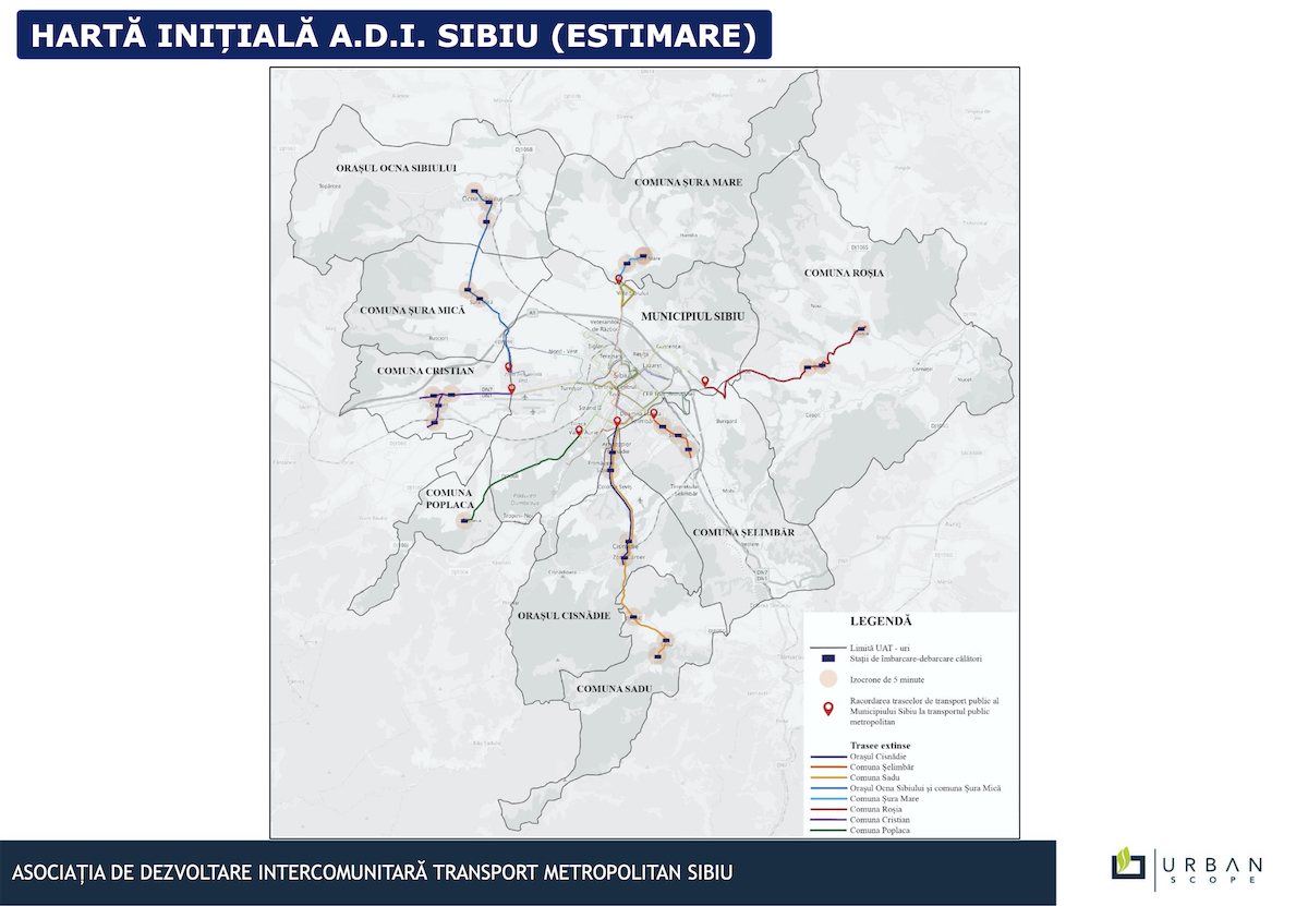 Prima hartă a transportului metropolitan Sibiu: ciorna de la care pornesc autoritățile nu include și satele