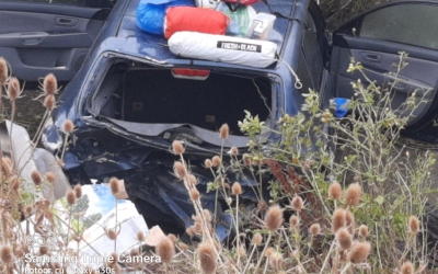 Accident pe autostrada A1, între Cristian și Săcel. O mașină a ieșit de pe carosabil, o alta este pe banda de urgență