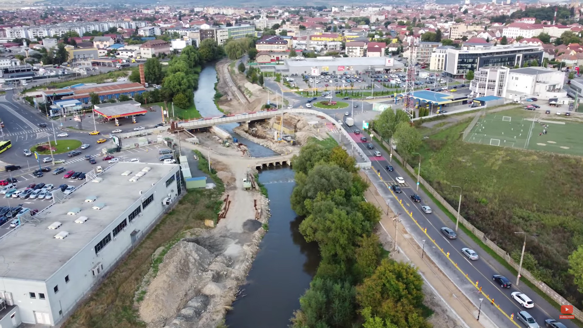 Imagini aeriene: Cum arată șantierul podului nou peste Cibin, la patru luni de la debutul lucrărilor