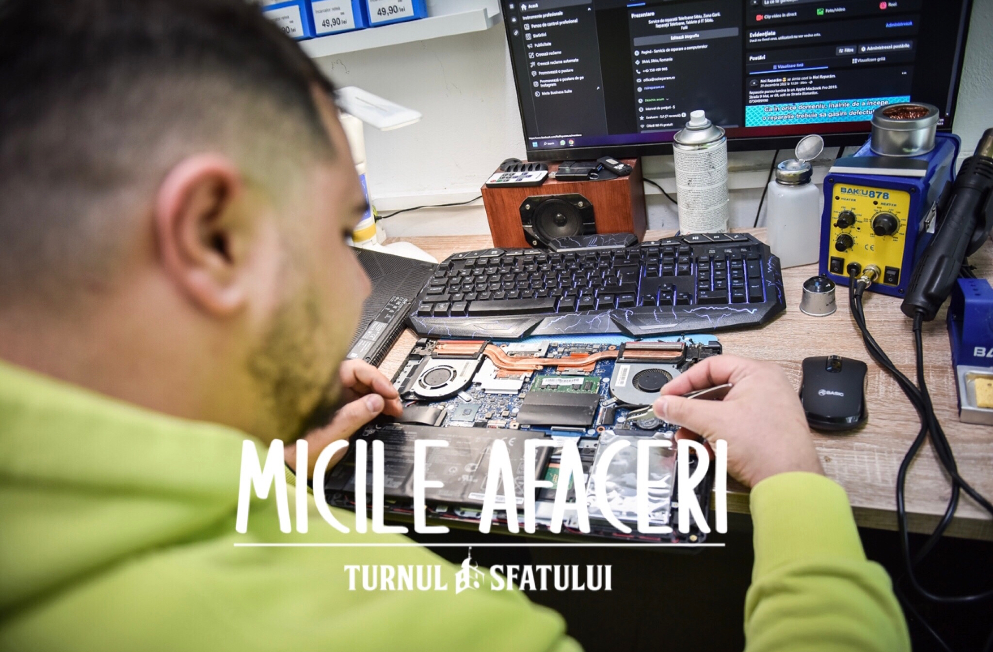 Un tânăr a investit 5.000 de euro într-un mic atelier de reparat telefoane în Sibiu: Tot ce contează e să văd oamenii plecând fericiți