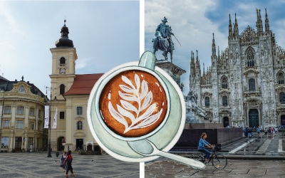 Prețul unui cappuccino în Sibiu, mai scump ca în Milano. 2,6 euro - aici, 2 euro la ”Marchesi 1824”, în Piața Domului