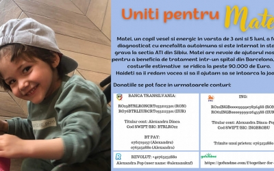 Matei, un băiețel de 3 ani din Sibiu diagnosticat cu encefalită autoimună, are nevoie de sprijin. Tratamentul în Spania costă 90.000 de euro