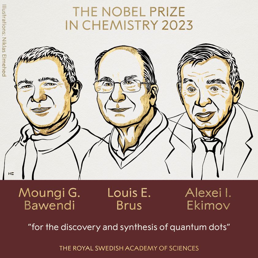Moungi G. Bawendi, Louis E. Brus, Alexei I. Ekimov sunt laureaţii premiului Nobel pentru chimie. Au fost premiaţi pentru „descoperirea şi sinteza punctelor cuantice”