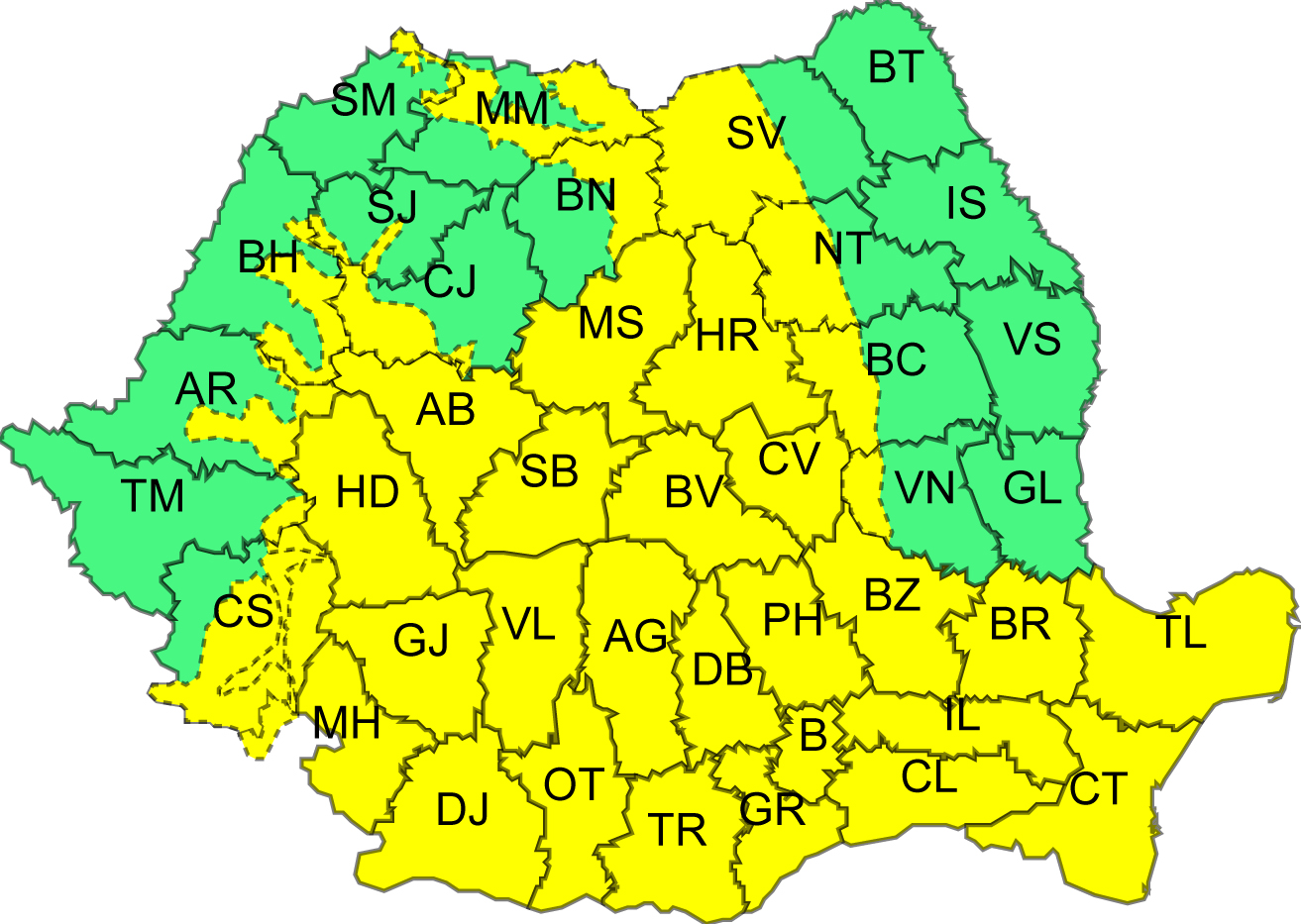 Cod galben pentru întreg județul Sibiu: intensificări ale vântului și ninsori la munte