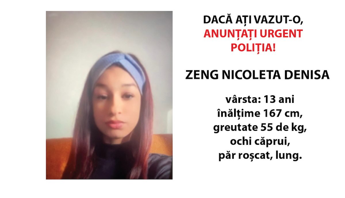 A fugit de acasă: are 13 ani, o cheamă Nicoleta Denisa. Anunțați poliția dacă ați văzut-o!