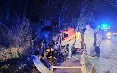 Căruță nesemnalizată lovită de mașină pe drumul Sibiu-Agnita. Un bărbat a ajuns la spital