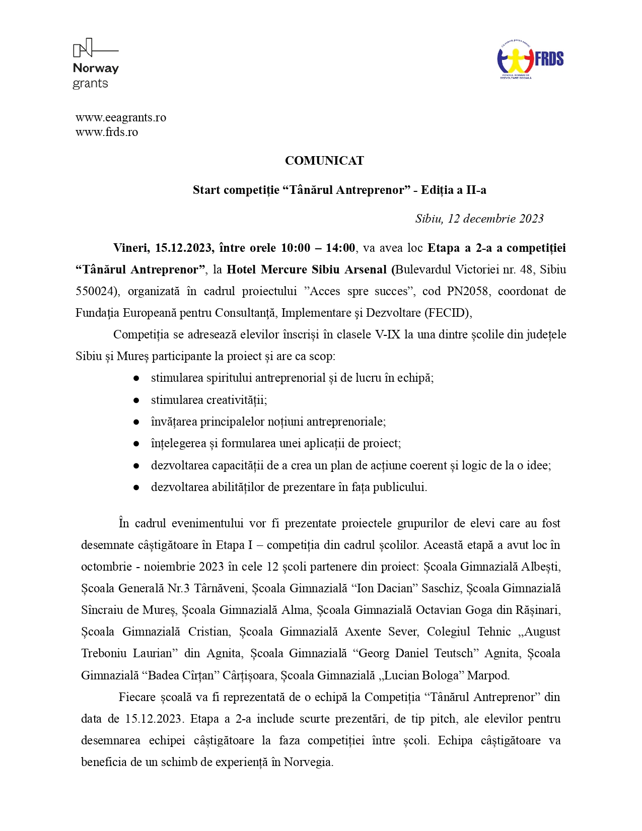 Start competiție “Tânărul Antreprenor” - Ediția a II-a