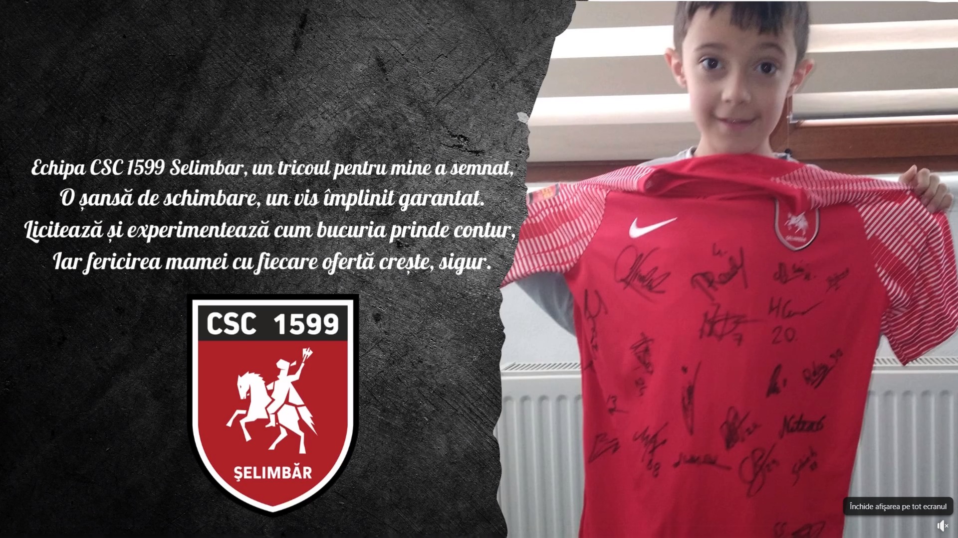 Tricoul semnat al echipei CSC 1599 Selimbăr se licitează pentru tratamentul unui copil cu autism
