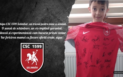 Tricoul semnat al echipei CSC 1599 Selimbăr se licitează pentru tratamentul unui copil cu autism