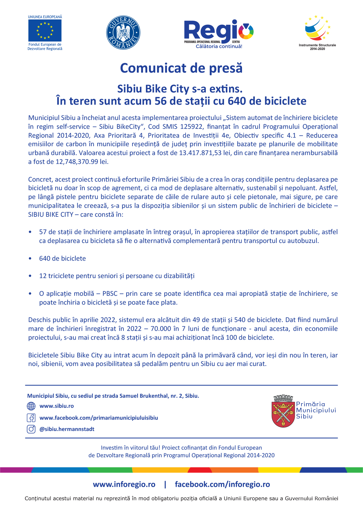 Sibiu Bike City s-a extins. În teren sunt acum 56 de stații cu 640 de biciclete