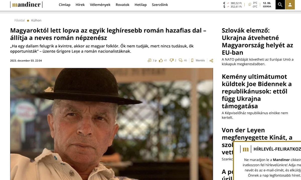 ”Hoppá! E furat de la maghiari?” Presa din Ungaria exultă după ce Leșe a spus că melodia „Așa-i românul”, descoperită de preotul sibian Doru Gheaja, are origini ungurești