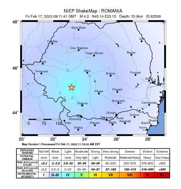 Un nou cutremur cu magnitudinea 4,3, în judeţul Gorj