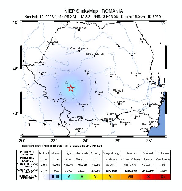 Două cutremure de magnitudini 3,3 şi 3,1 pe Richter, la interval de trei minute, duminică în Gorj