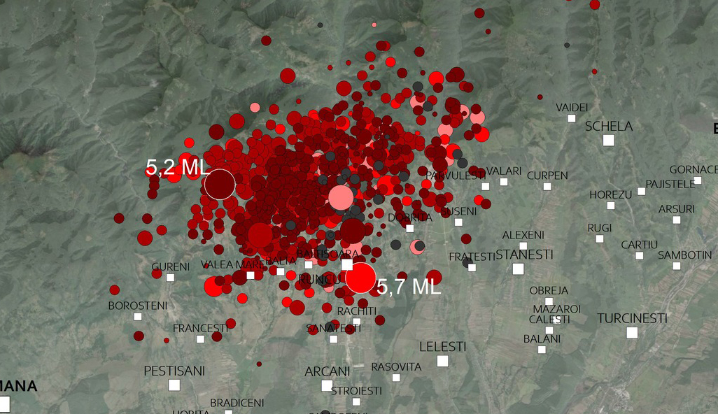 Cutremurele din Gorj reprezentate grafic.  810 de evenimente seismice, până în prezent