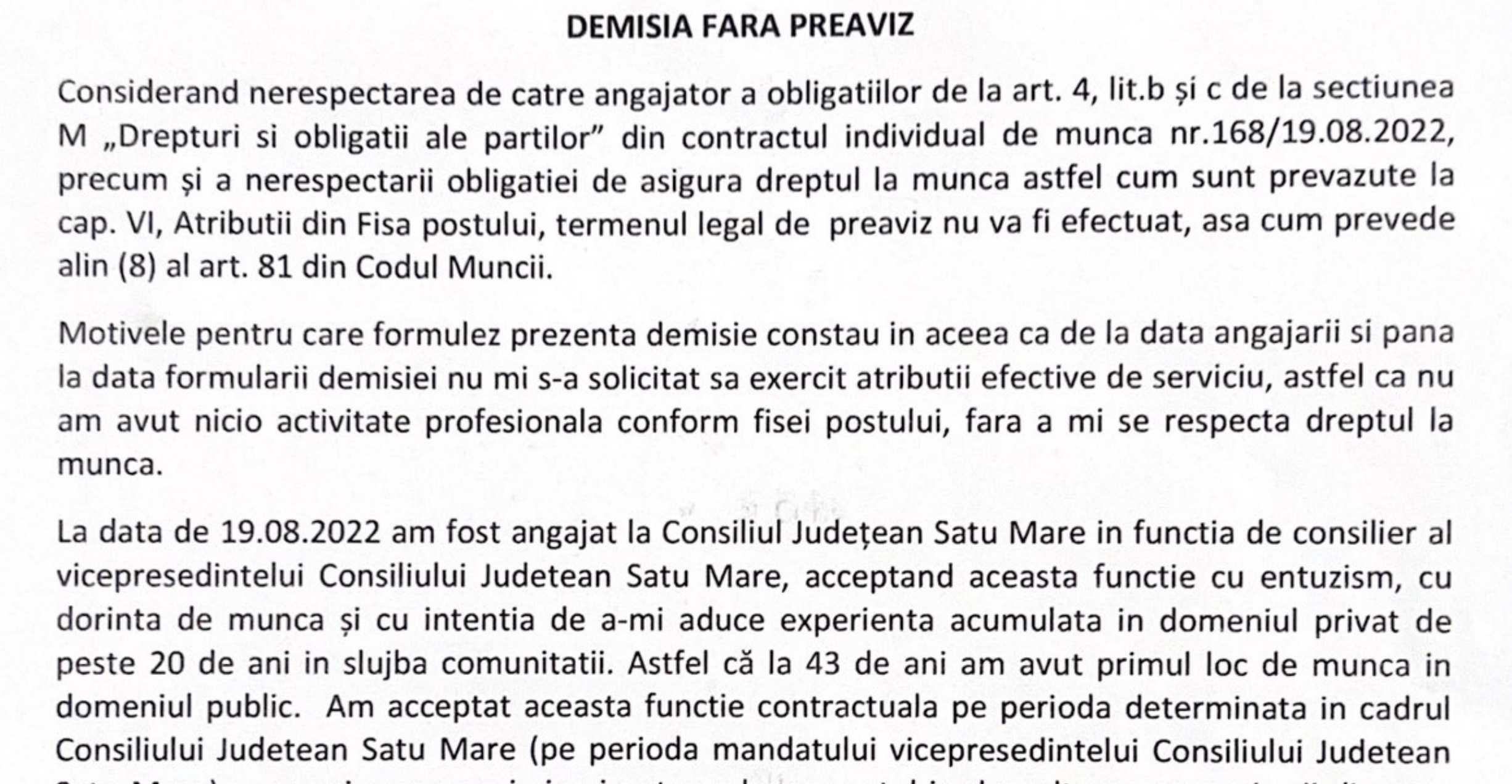 La stat: un consilier din cadrul CJ Satu Mare a demisionat pentru că nu făcea nimic