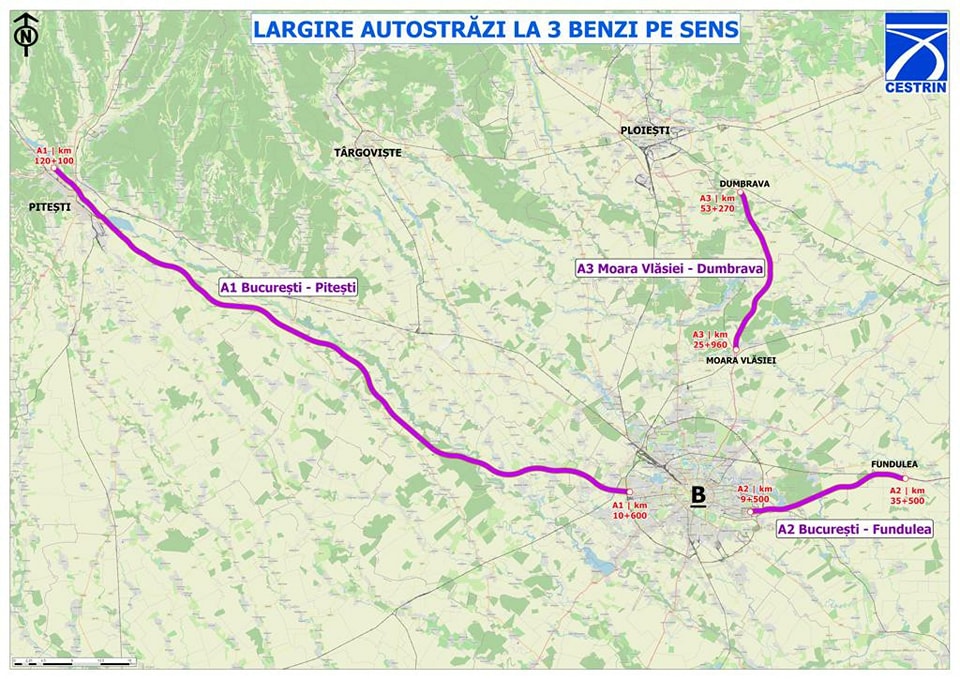 Două companii au depus oferte pentru proiectarea lărgirii la 3 benzi pe sens a unor sectoare de autostradă