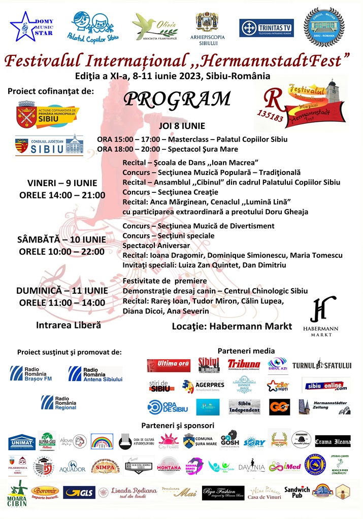 Festivalul Internaţional „HERMANNSTADTFEST”, ediţia a XI-a, are loc între 8-11 iunie la Sibiu