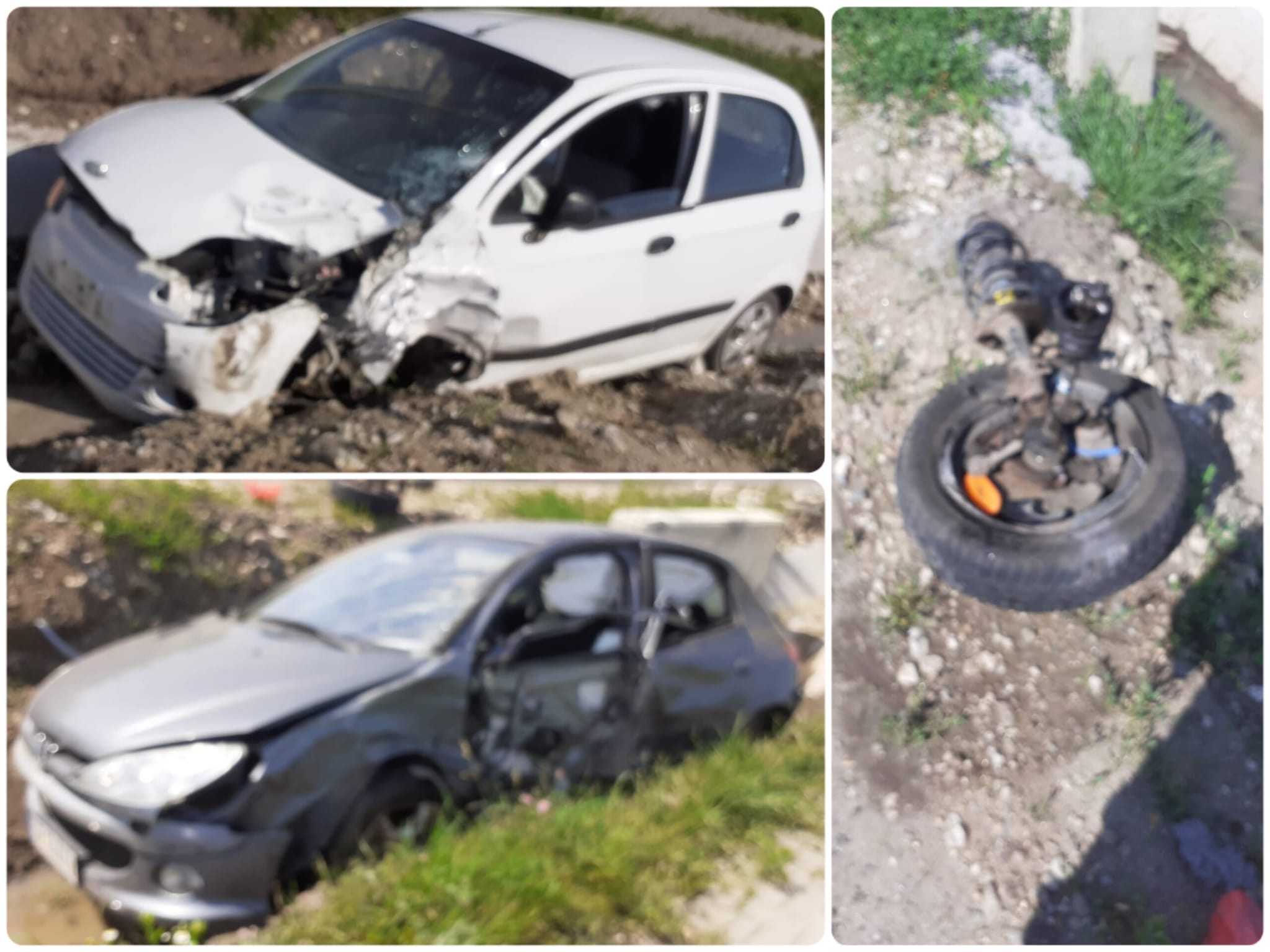 Roata din spate a unui microbuz s-a desprins în mers. Rezultatul - alte două mașini avariate și trei persoane rănite