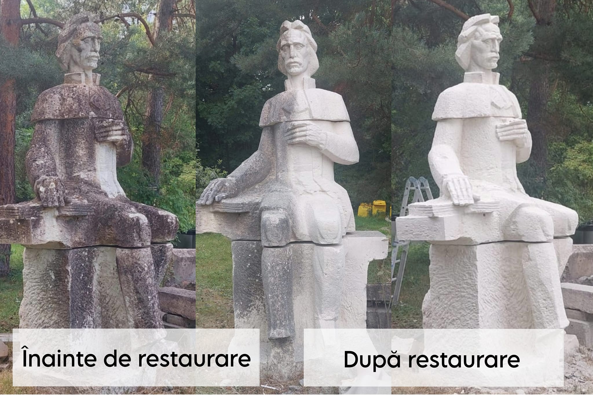 Înainte și după restaurare: Vechea statuie a lui Gheorghe Lazăr, pregătită pentru inaugurare la Avrig