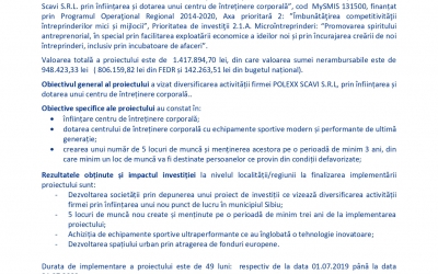 Comunicat de presă - Finalizarea proiectului „Diversificarea activității firmei Polexx Scavi S.R.L. prin înființarea și dotarea unui centru de întreținere corporală”