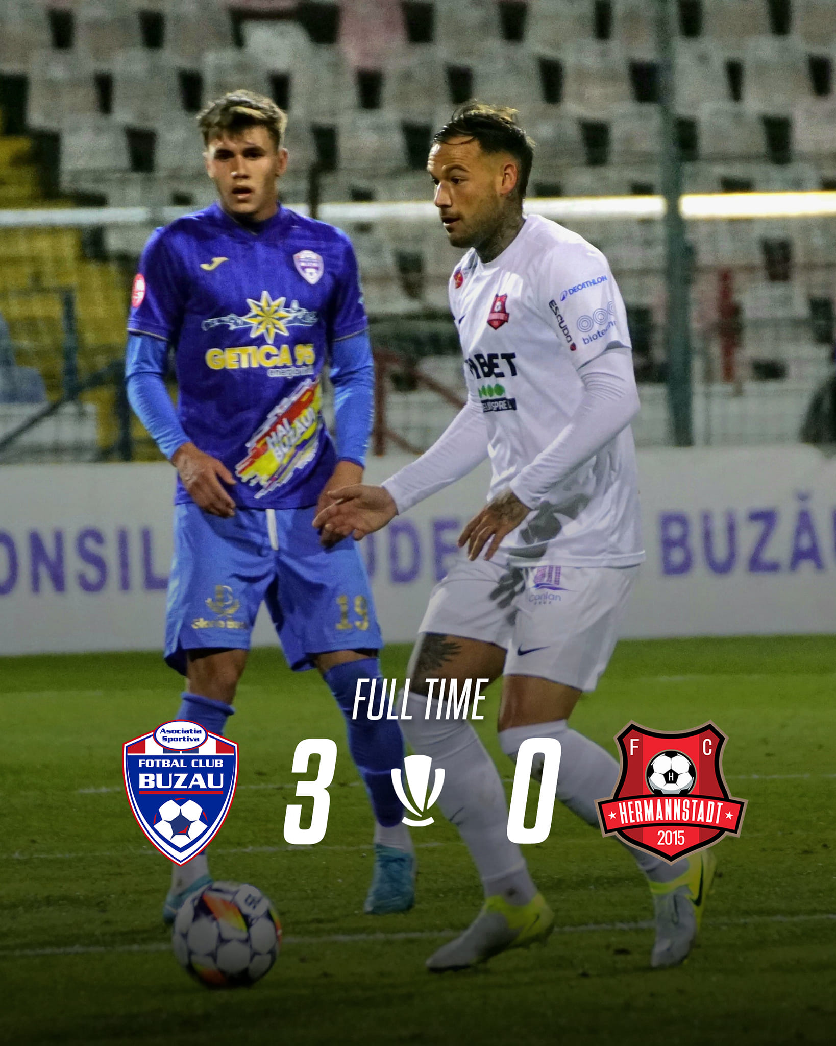Gloria Buzău – FC Hermannstadt 3-0. Sibienii au avut doi jucători eliminați