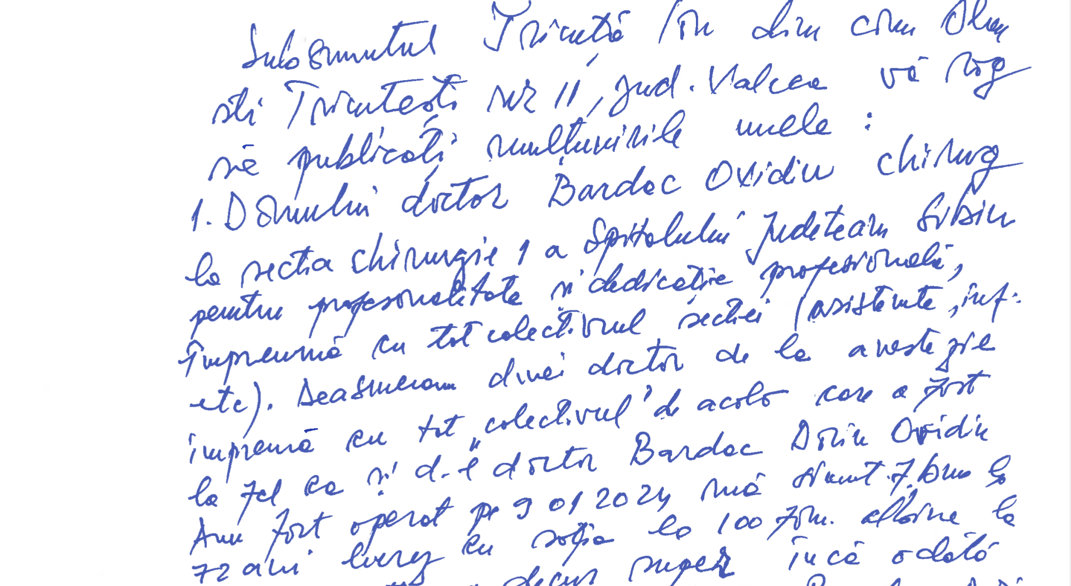 Un bărbat de 72 de ani le mulțumește public medicilor Ovidiu Bardac și Grigore Nicolae de la Spitalul Județean Sibiu: „Au dat dovadă de un profesionalism desăvârșit”