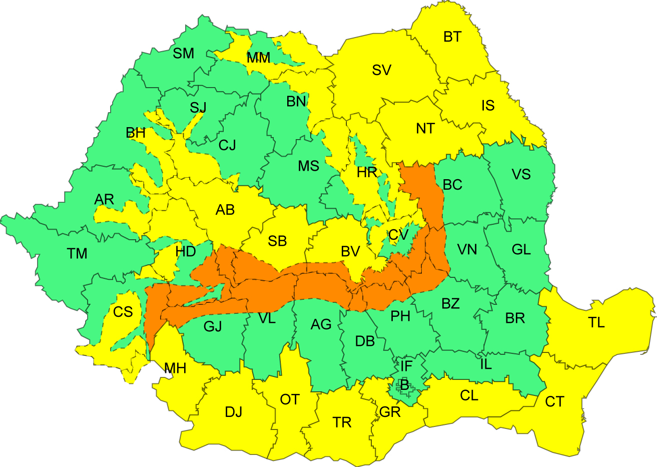 Cod galben de vânt în județul Sibiu și cod portocaliu de viscol la munte